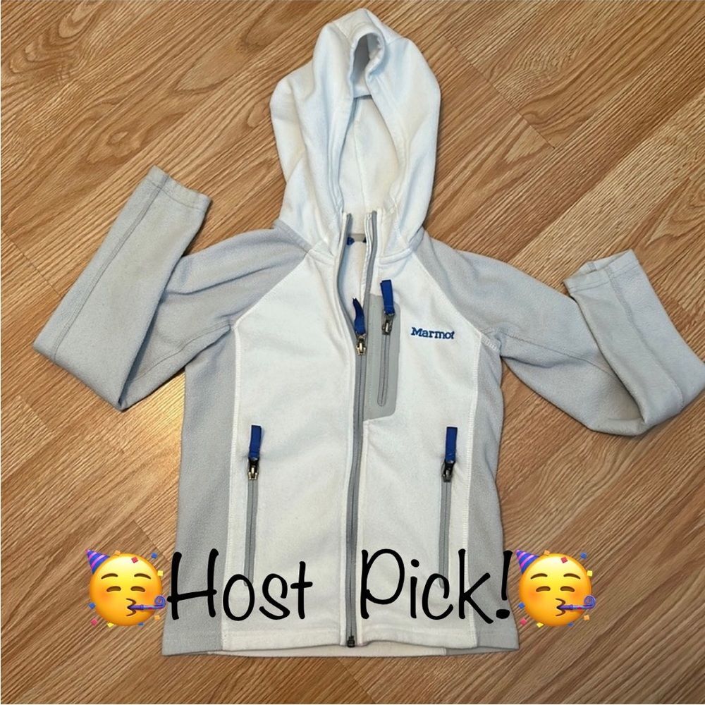 🥳Host Pick!🥳 Kids Marmot Fleece Full Zip Jacket size S/P White Gray A216